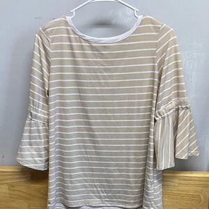 Zac & Rachel Beige Striped Flare Sleeve Top